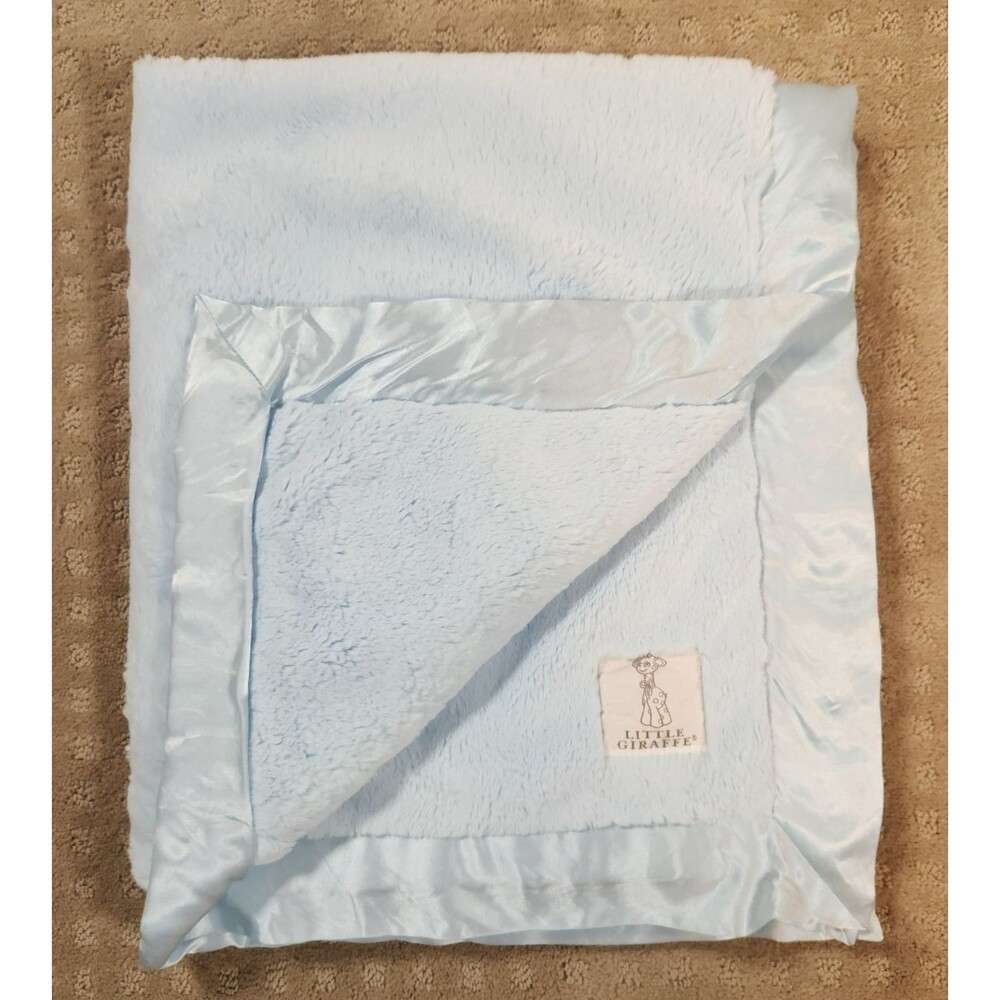 LITTLE GIRAFFE Lt Blue Luxe Fur Blanky Security Crib Blanket Lovey So Soft USA